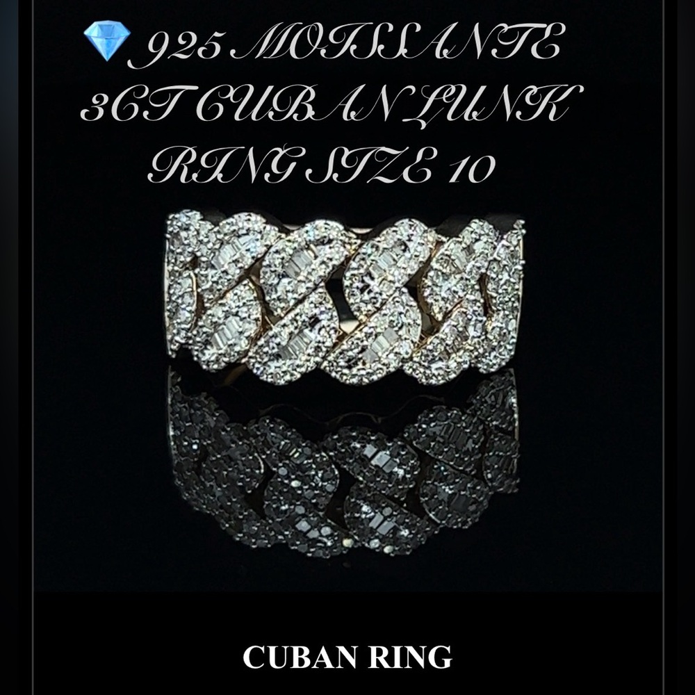 Moissanite Cuban Link Ring in 925 Sterling Silver Size 9 ask to see Bracelet💎